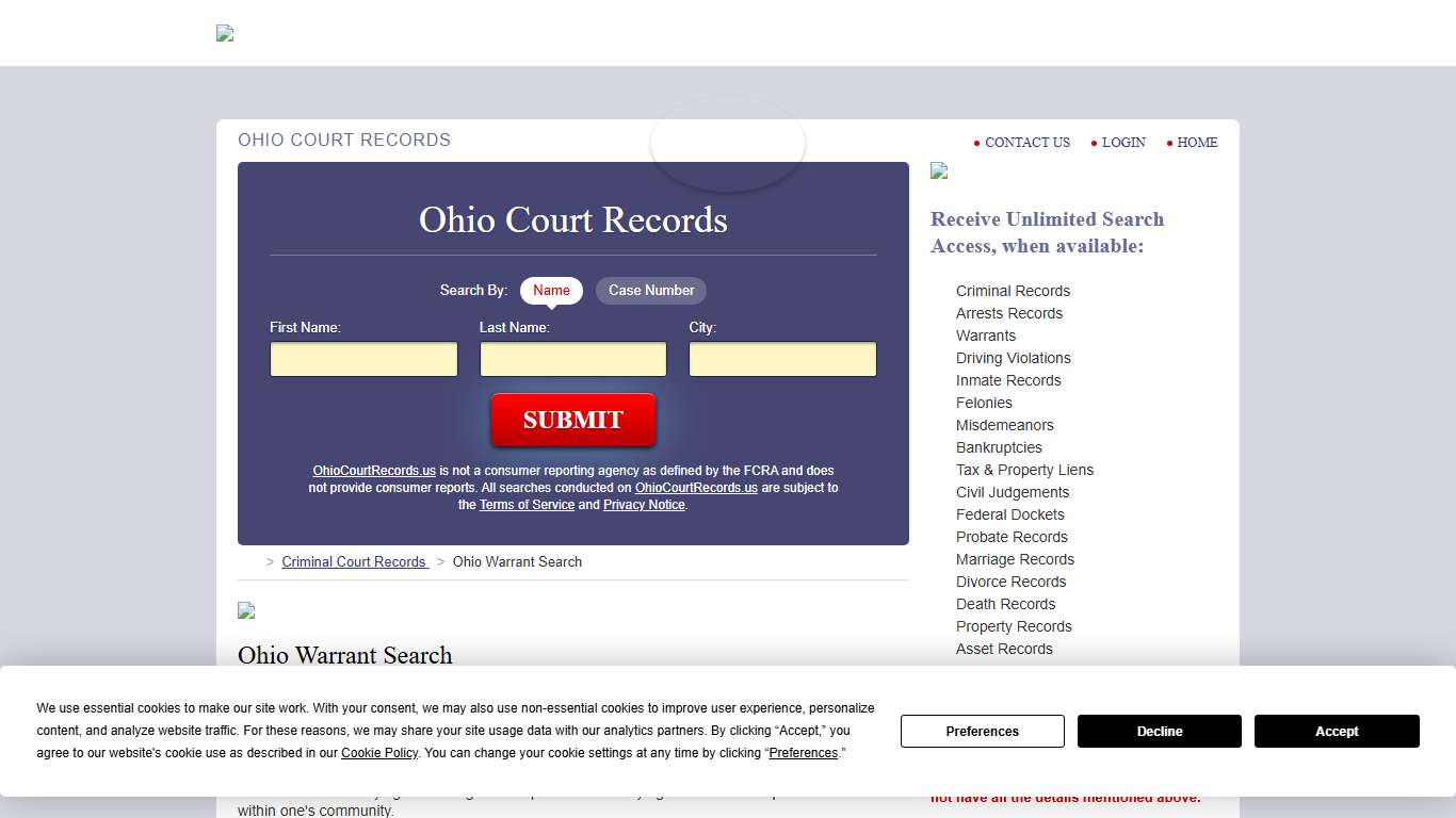 Ohio Warrant Search | OhioCourtRecords.us