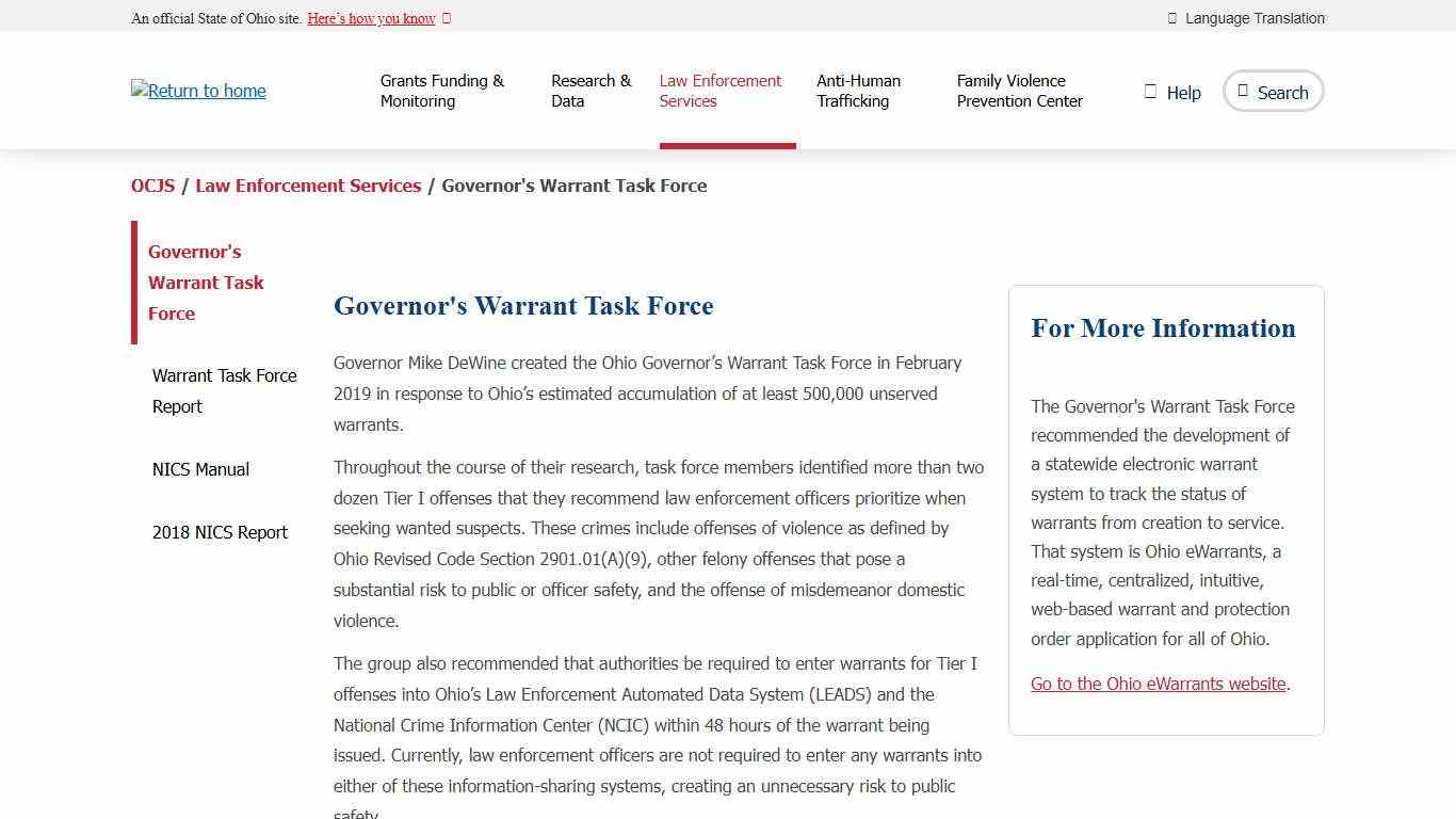 Governor's Warrant Task Force | Office of Criminal Justice Services